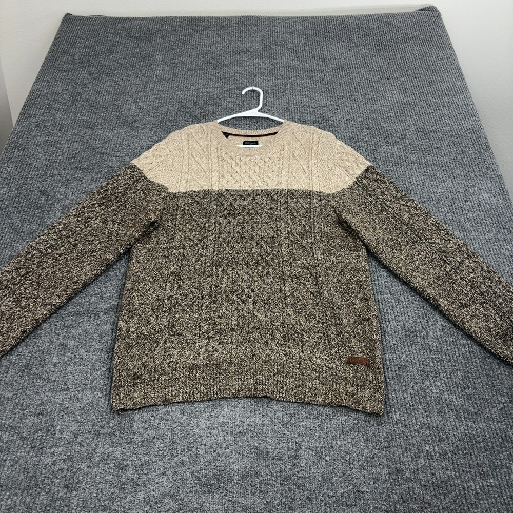 Buffalo David Bitton Sweater Mens XL Brown Polyester Cable Knit Colorblock Style